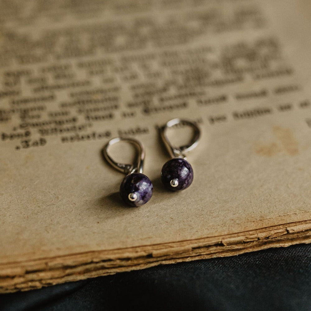 Charoite silver earrings