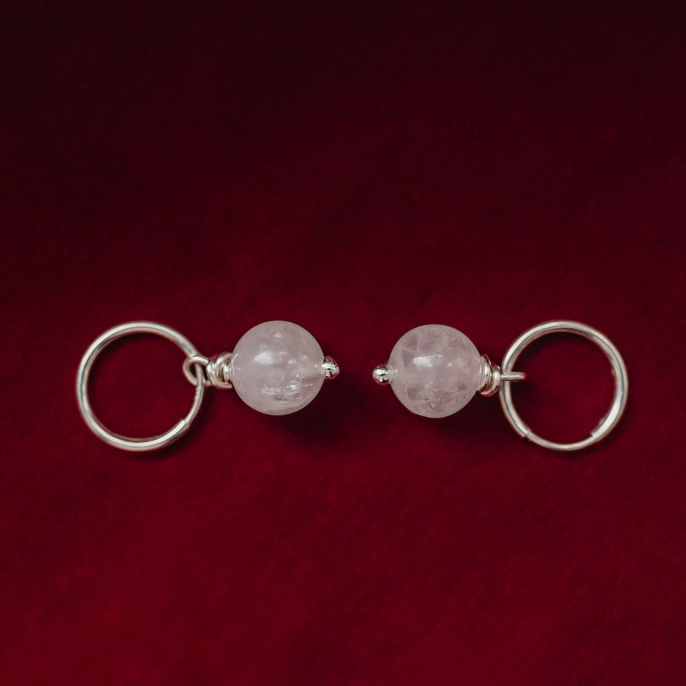 rose quartz hoop earrings