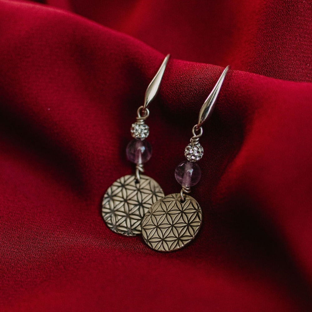   amethyst flower of life handmade earrings