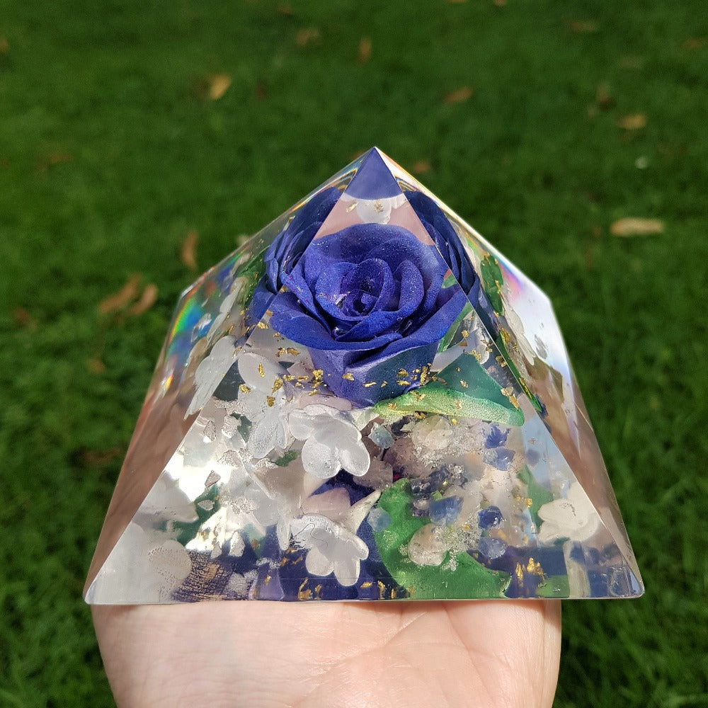  blue rose orgonite pyramid home protection amulet