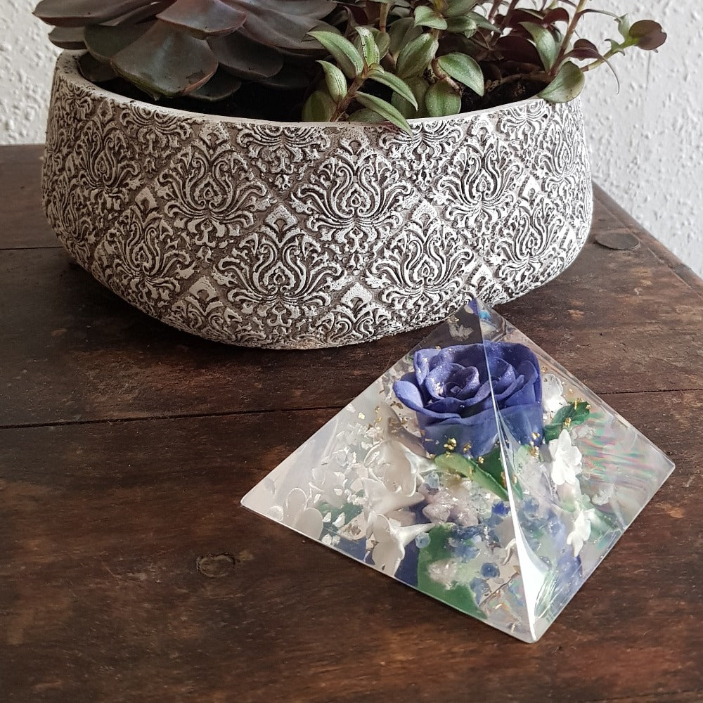  blue rose orgonite pyramid home protection amulet