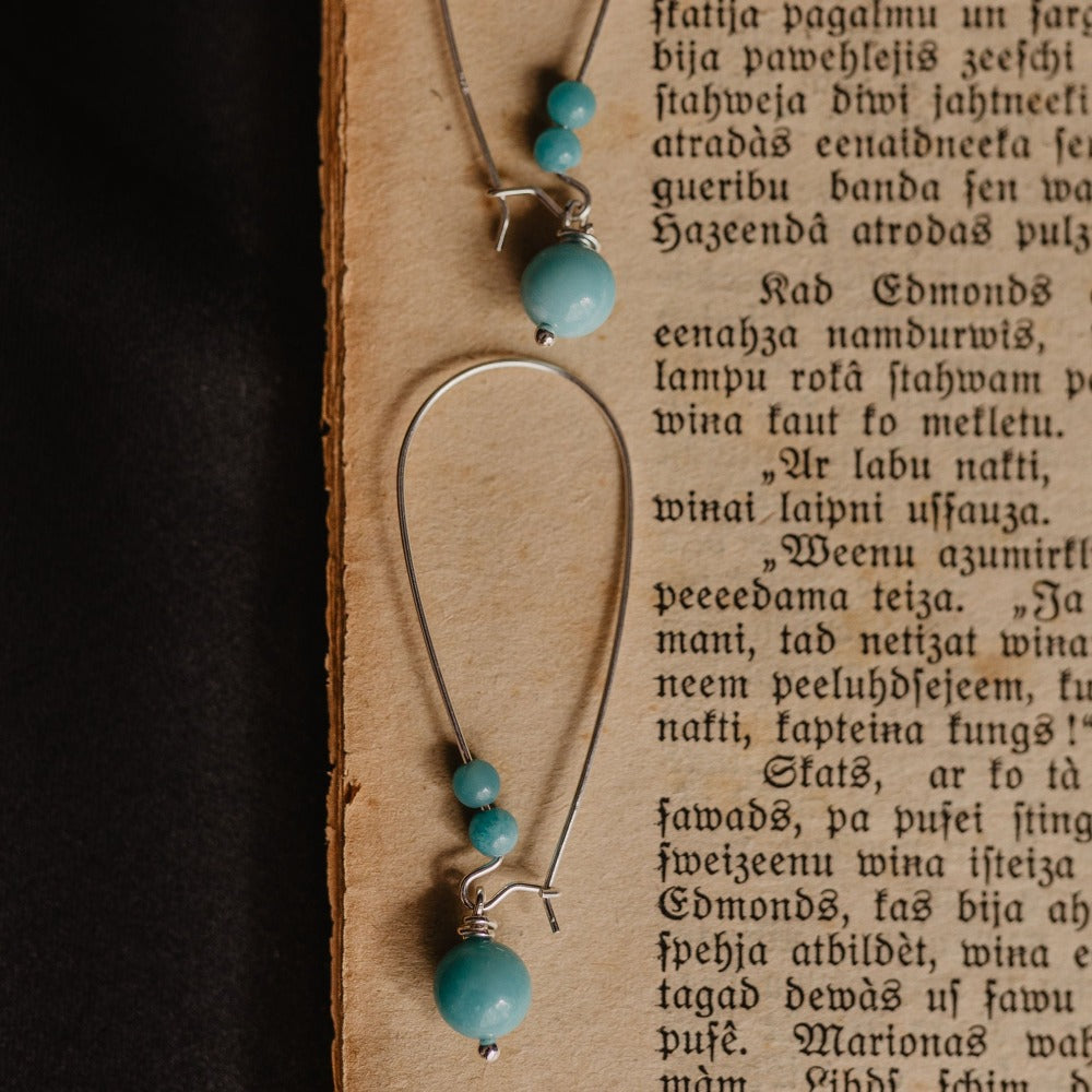   long amazonite earrings handmade crystal healing amulet
