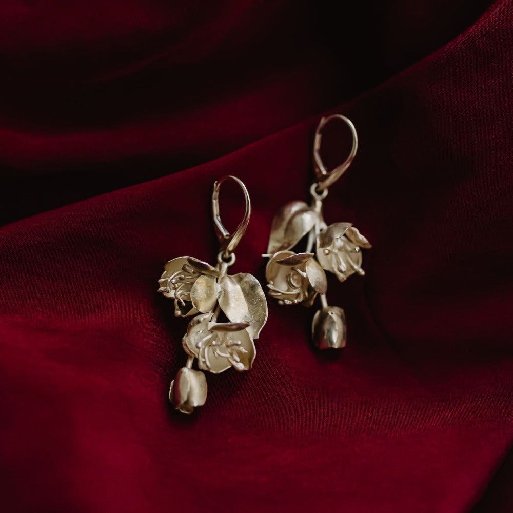  silver apple bloosoms flower earrings handmade