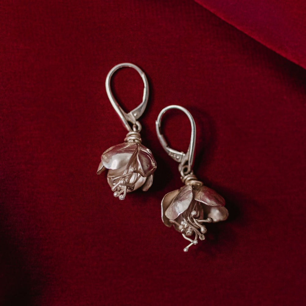   silver flower apple bloosoms earrings handmade alchemy witchcraft magic