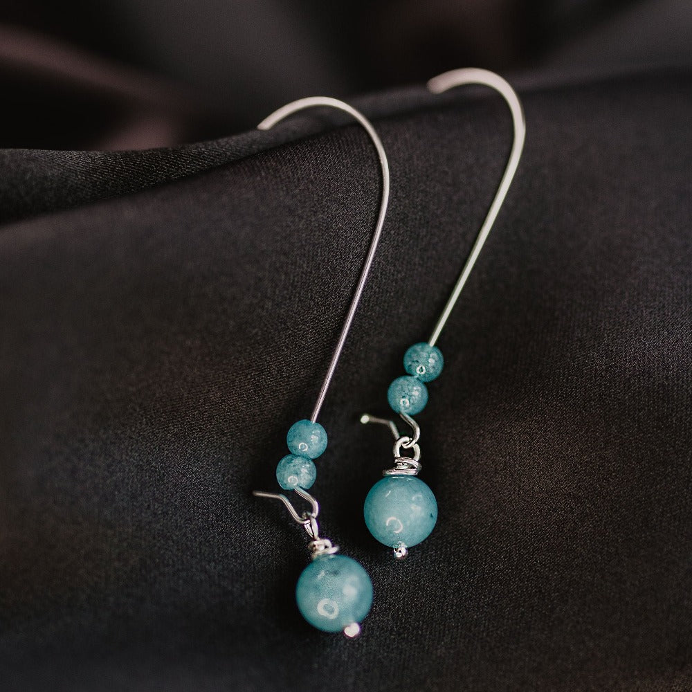 long aquamarine earrings handmade health amulet charms